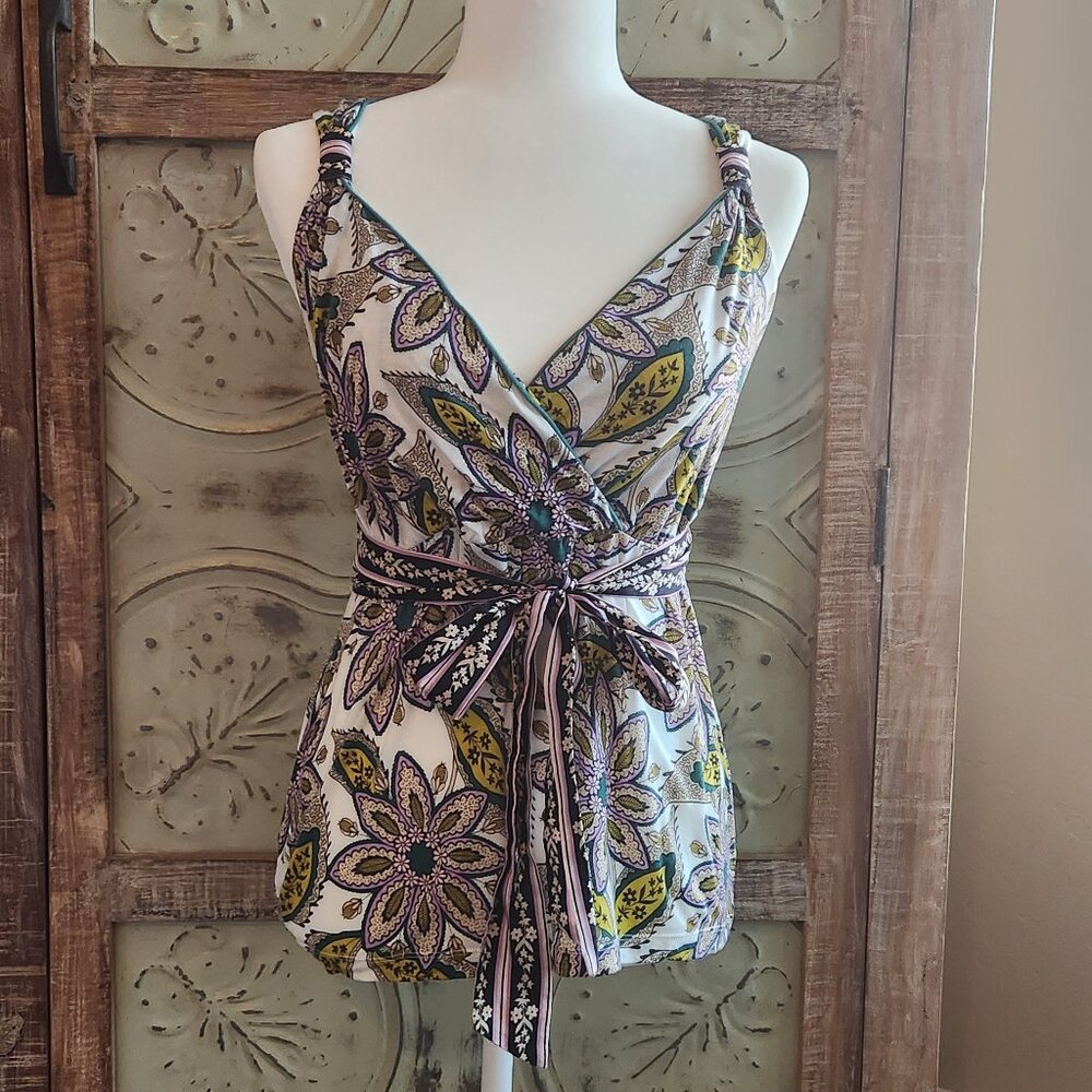 Anthropologie C. Keer Paisley Sleeveless Top with Ribbon Tie | Small